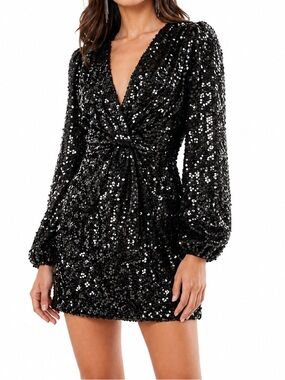 WAYF x Emma Rose Carrie Sequin Long Sleeve Mini Dress Black XS NWOT Evening Glam